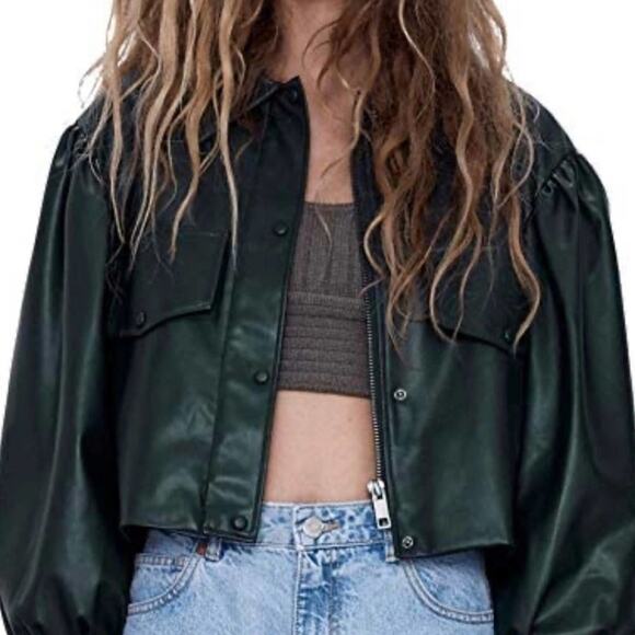 NEW ZARA Cropped Faux Leather Moto Biker Jacket XS - Picture 2 of 6